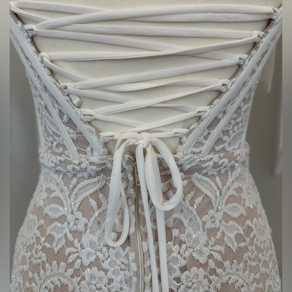 White Sparkly Lace Corset Wedding Dress with Sweetheart Neckline & Lace Up Back - Picture 11 of 14